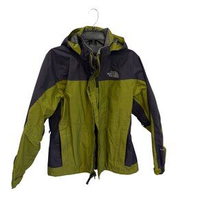 Women's The North Face HyVent Fleece Lined Hooded Jacket Medium Green/Gray EUC